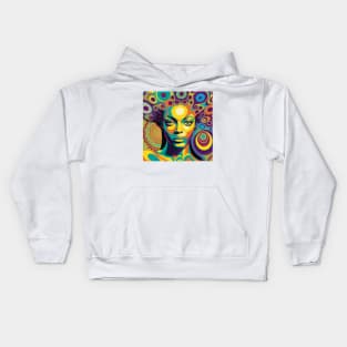 A woman with colorful hair-psychedelic art style Kids Hoodie